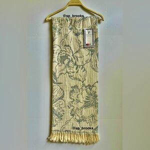 🎁Texteis Penedo Throw Blanket -Cotton- Elaborate Bloom in Oatmeal and Blue